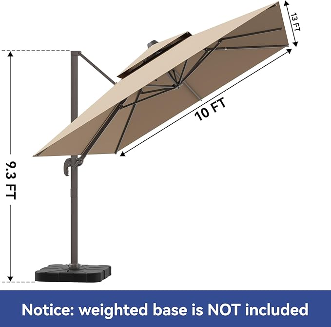 10x13FT Cantilever Outdoor Patio Umbrellas, Double Top Large Rectangle Umbrella - Image 6