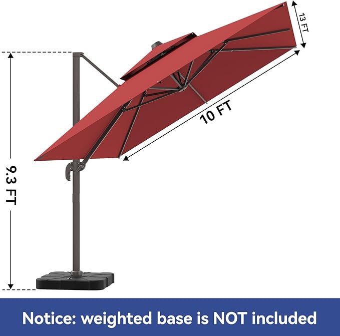 10x13FT Cantilever Outdoor Patio Umbrellas，Double Top Large Rectangle Umbrella - Image 4