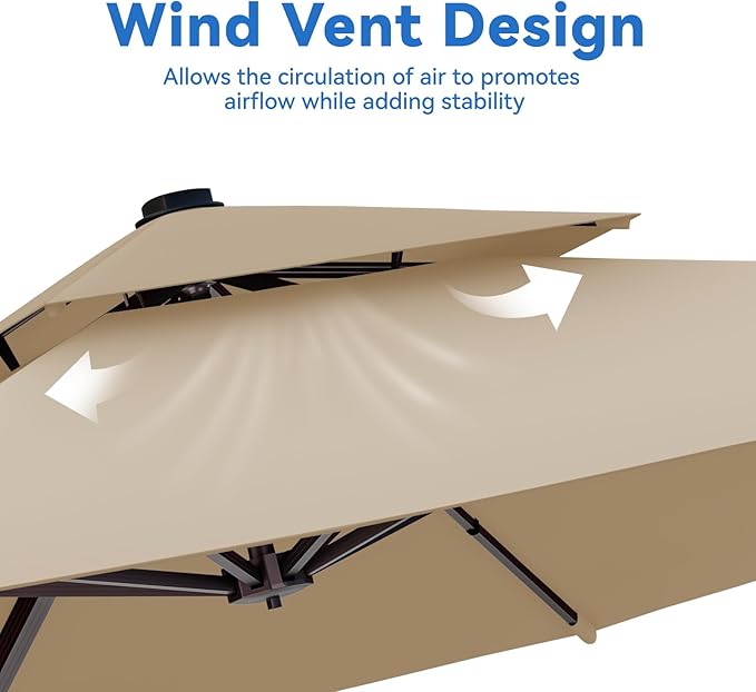 10x13FT Beige Brown Cantilever Outdoor Patio Umbrella - Image 4