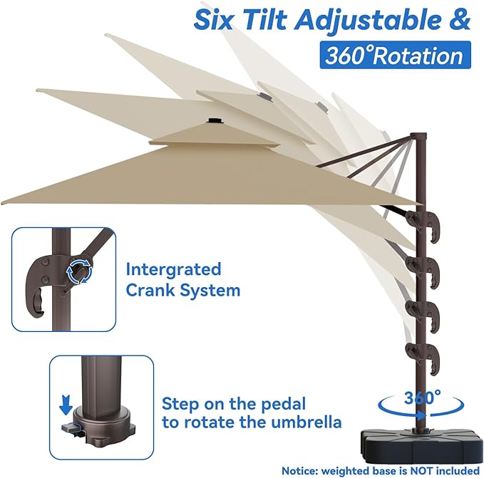 10x13FT Cantilever Outdoor Patio Umbrellas, Double Top Large Rectangle Umbrella - Image 4