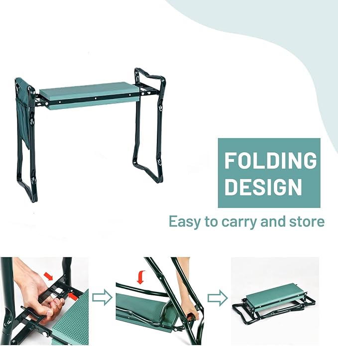 2-in-1 Garden Kneeler & Seat, Folding Seat w/EVA Foam Kneeling Pad & Removable - Image 5