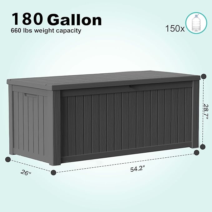 180 Gallon Resin Deck Box, Lockable Weatherproof Outdoor Storage Box - Image 3