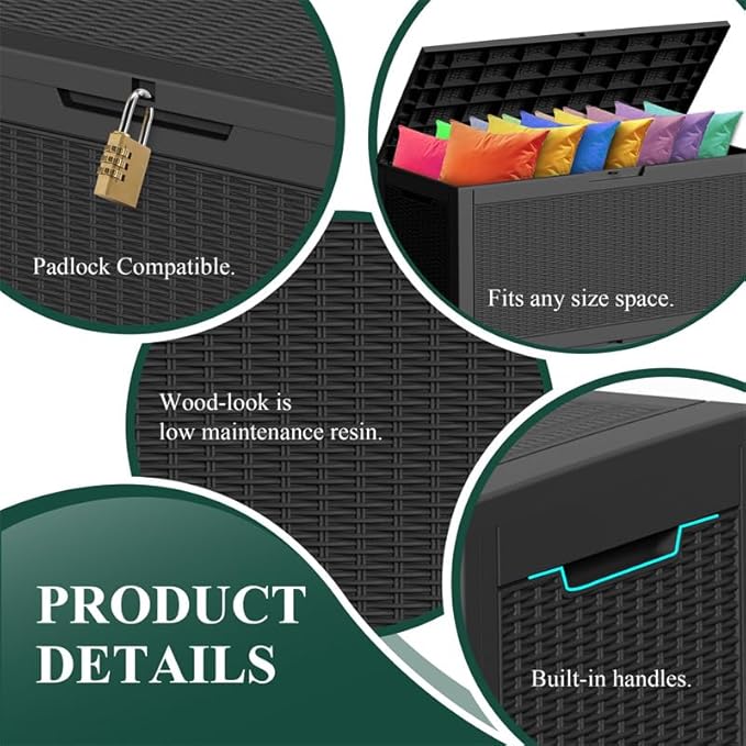 120 Gallon Resin Deck Box, Lockable Weatherproof Outdoor Storage Box - Image 6