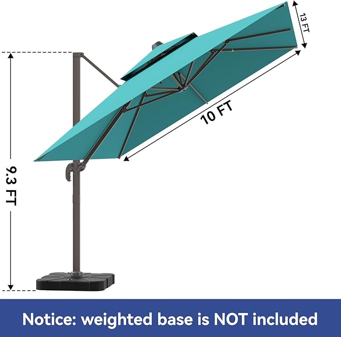 10x13FT Cantilever Outdoor Patio Umbrellas, Double Top Large Rectangle Umbrella - Image 4