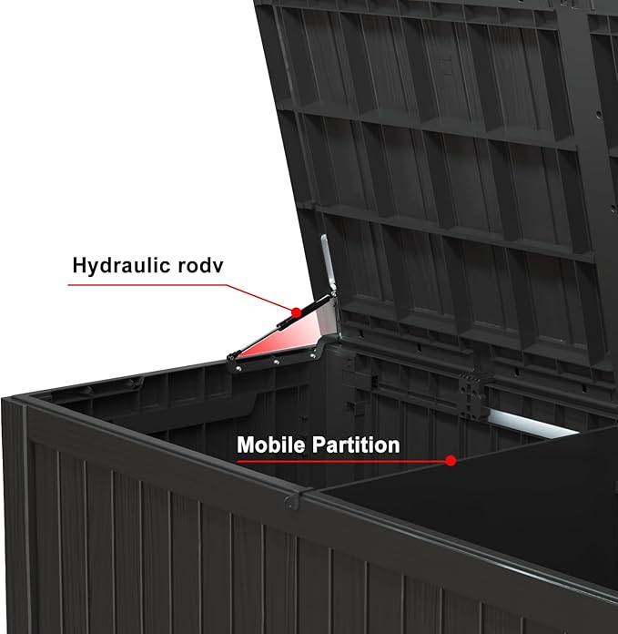 180 Gallon Resin Outdoor Deck Box Waterproof Patio Furniture, Garden Tools - Image 4