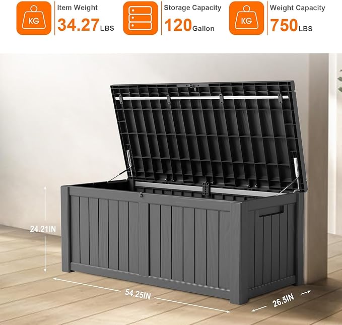 120 Gallon Resin Deck Box, Lockable Patio Outdoor Storage Box - Image 4