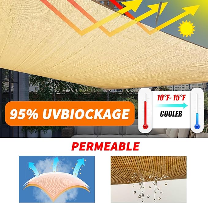 16'x20' Sun Shade Sail Curved Commercial Outdoor Shade Cover Dark Grey - Image 3