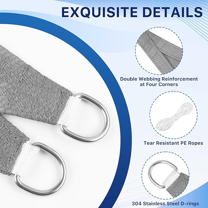 12'x16' Sun Shade Sail, UV Protection Outdoor Shade, Curved Tear Resistant - Image 3