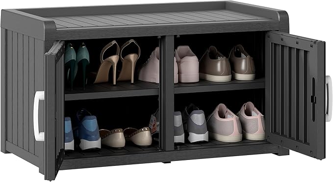 2-Tier Storage Bench, Waterproof UV-Resistant Outdoor Shoe Storage Cabinet - Image 7