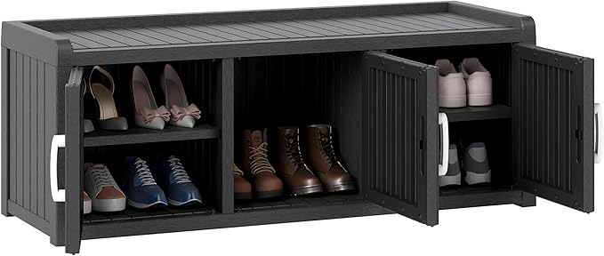 2-Tier Storage Bench, Waterproof UV-Resistant Outdoor Shoe Storage Cabinet by NBYSGO