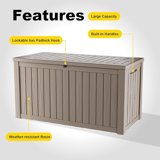 180 Gallon Resin Outdoor Deck Box Waterproof Patio Furniture, Garden Tools - Image 5