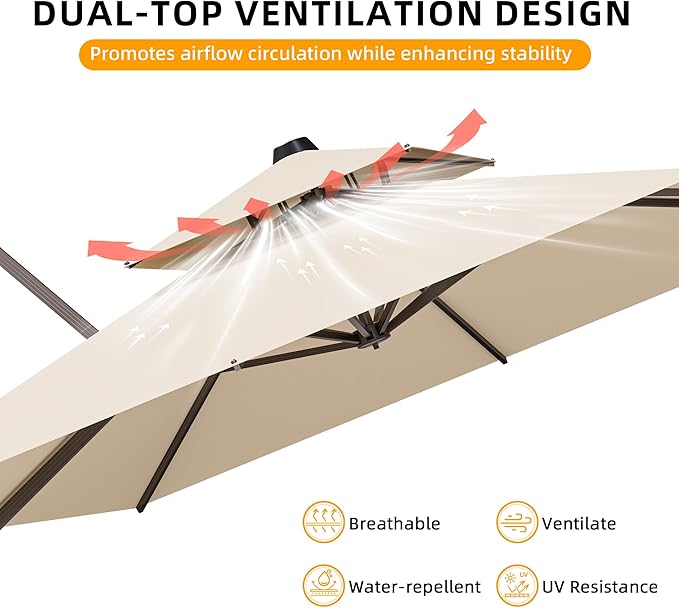 10x13FT Cantilever Outdoor Patio Umbrellas, Double Top Large Rectangle Umbrella - Image 6
