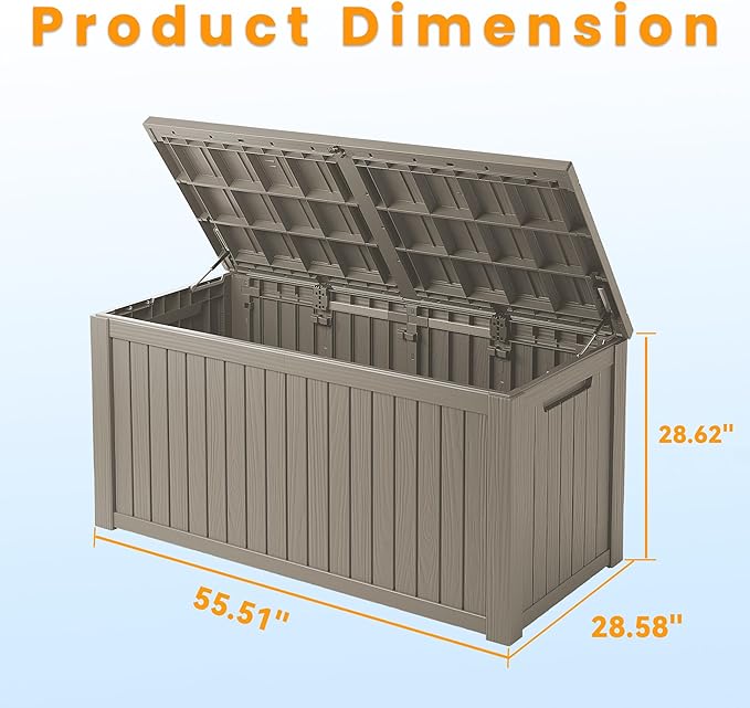 200 Gallon Resin Deck Box, Lockable Patio Outdoor Storage Box - Image 3