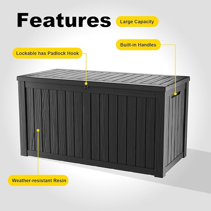 180 Gallon Resin Deck Box, Lockable Weatherproof Outdoor Storage Box - Image 6