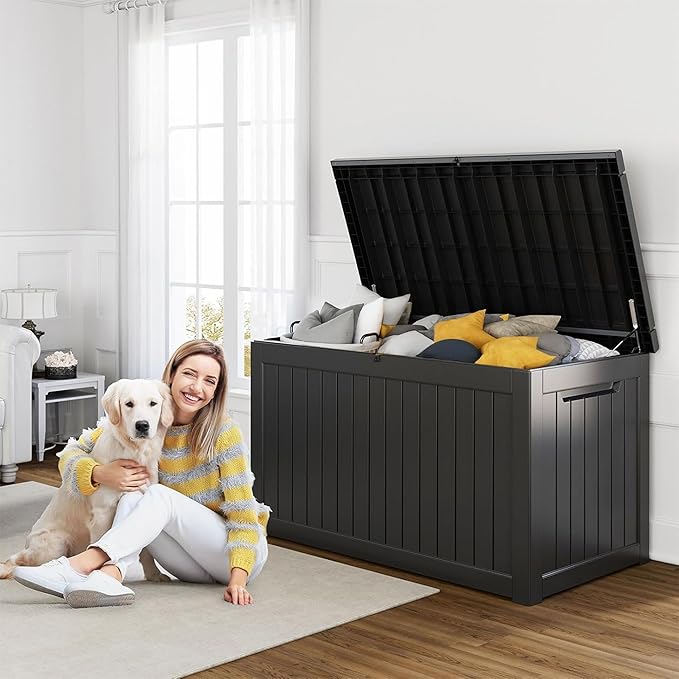 230 Gallon Resin Deck Box, Lockable Patio Outdoor Storage Box - Image 4