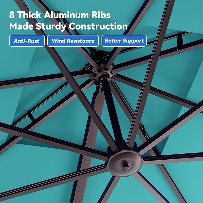 10x13FT Cantilever Outdoor Patio Umbrellas, Double Top Large Rectangle Umbrella - Image 6