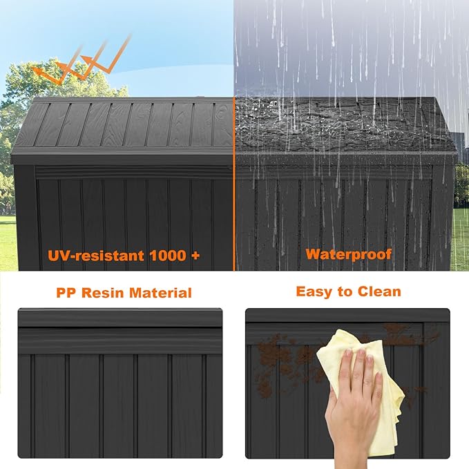 180 Gallon Resin Deck Box, Lockable Patio Outdoor Storage Box - Image 3