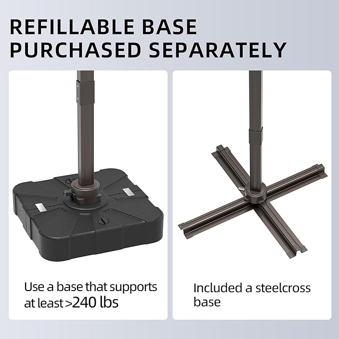 10x13FT Cantilever Outdoor Patio Umbrellas, Double Top Large Rectangle Umbrella - Image 3