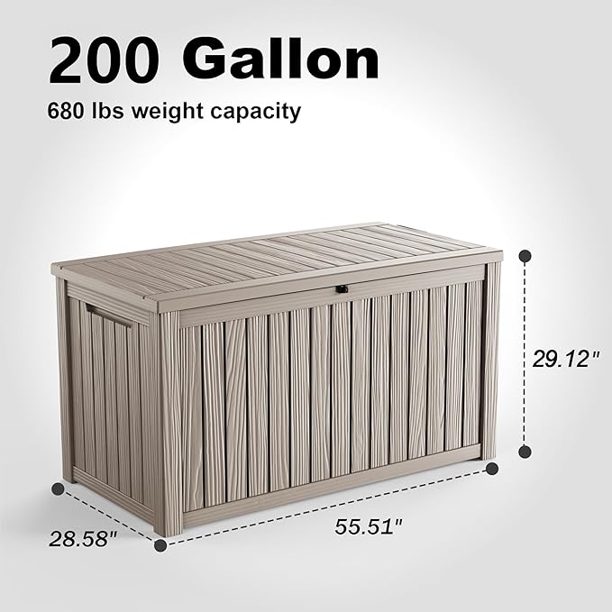 200 Gallon Outdoor Deck Box, Lockable Waterproof Outdoor Storage Boxes - Image 4