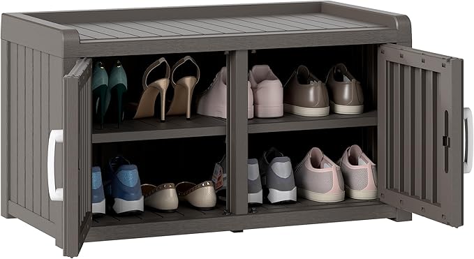 2-Tier Storage Bench, Waterproof UV-Resistant Outdoor Shoe Storage Cabinet by NBYSGO