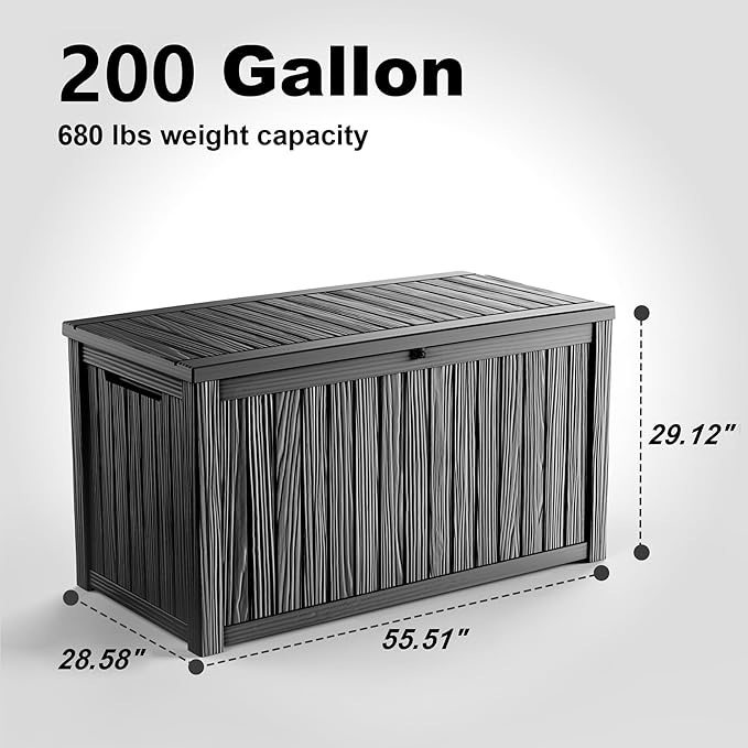200 Gallon Outdoor Deck Box, Lockable Waterproof Outdoor Storage Boxes - Image 5