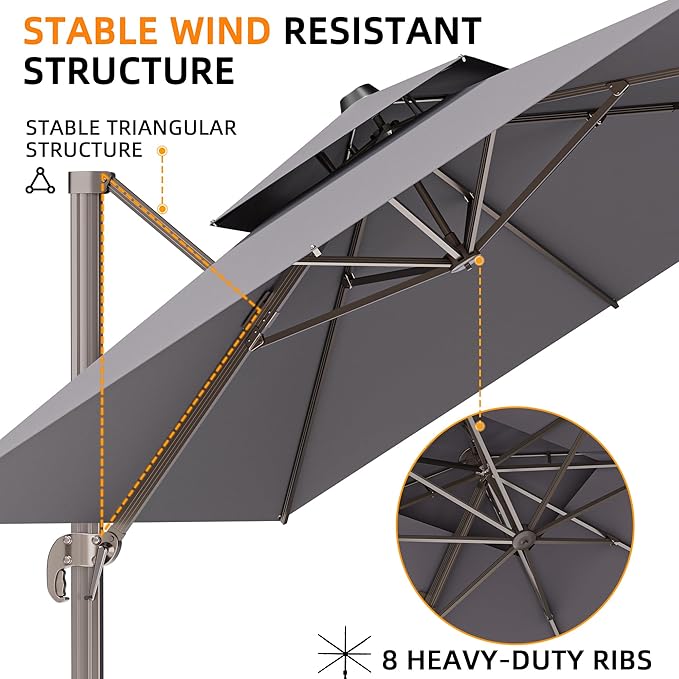 10' X 13' Outdoor Patio Umbrella Large Rectangle Cantilever Umbrella Heavy Duty - Image 2