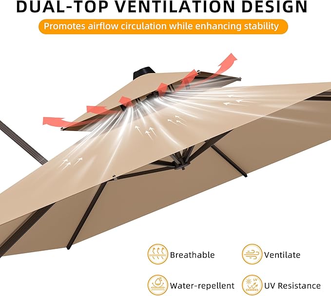10x13FT Cantilever Outdoor Patio Umbrellas, Double Top Large Rectangle Umbrella - Image 5