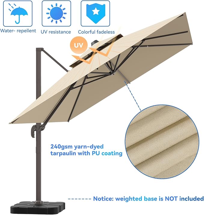 10x13FT Cantilever Outdoor Patio Umbrellas, Double Top Large Rectangle Umbrella - Image 3