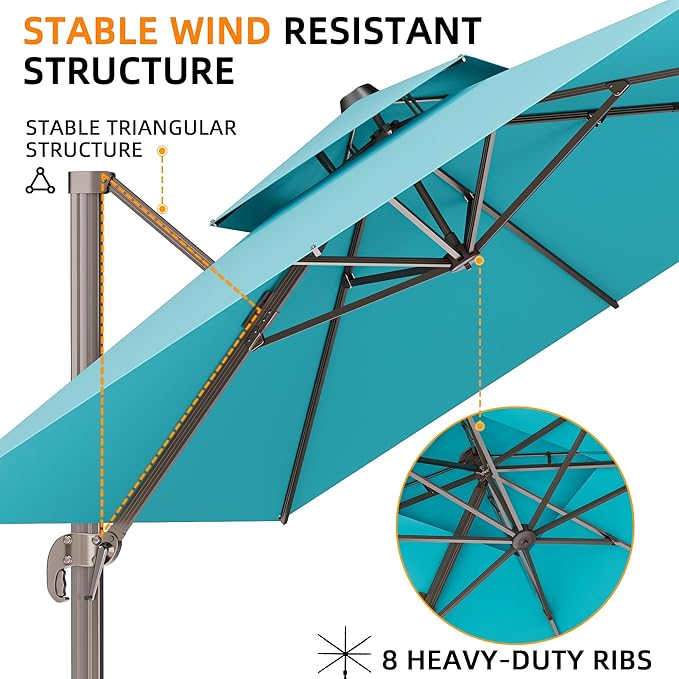10' X 13' Outdoor Patio Umbrella Large Rectangle Cantilever Umbrella Heavy Duty - Image 2
