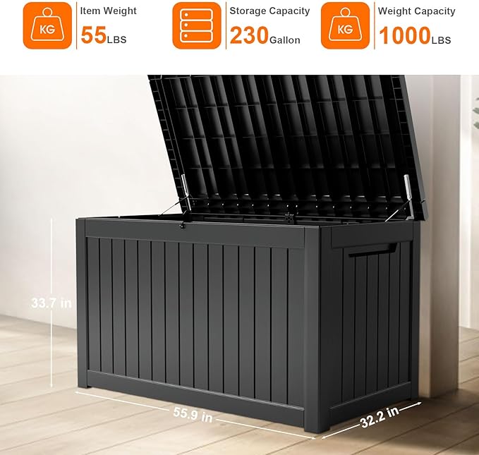 230 Gallon Resin Deck Box, Lockable Patio Outdoor Storage Box - Image 3