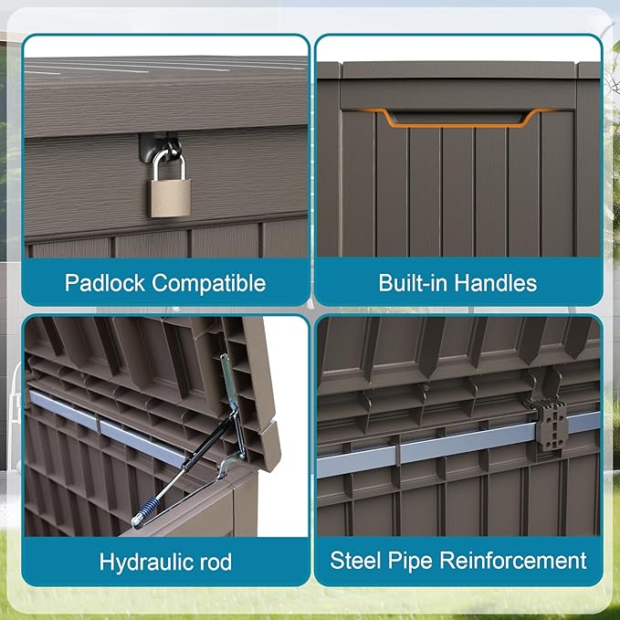 280 Gallon Resin Deck Box, Lockable Patio Outdoor Storage Box - Image 3