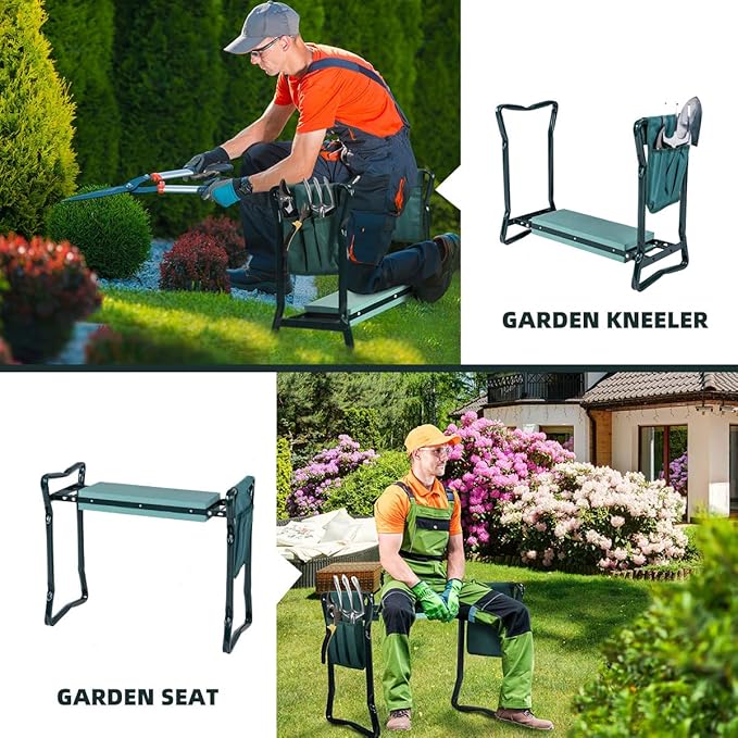 2-in-1 Garden Kneeler & Seat, Folding Seat w/EVA Foam Kneeling Pad & Removable - Image 4