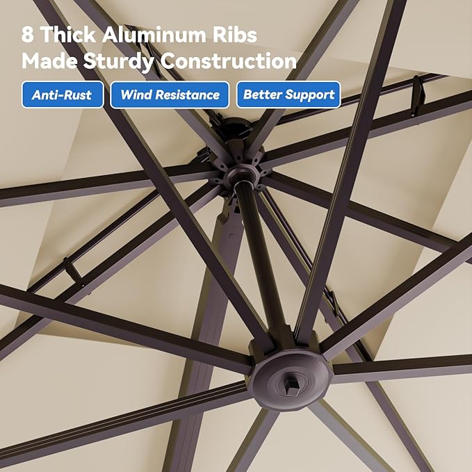 10x13FT Cantilever Outdoor Patio Umbrellas, Double Top Large Rectangle Umbrella - Image 7