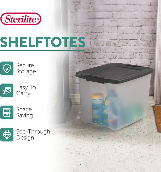 Sterilite 18-Pack Plastic Storage Bins w/ Lids, Shelf Totes Clear Containers - Image 4