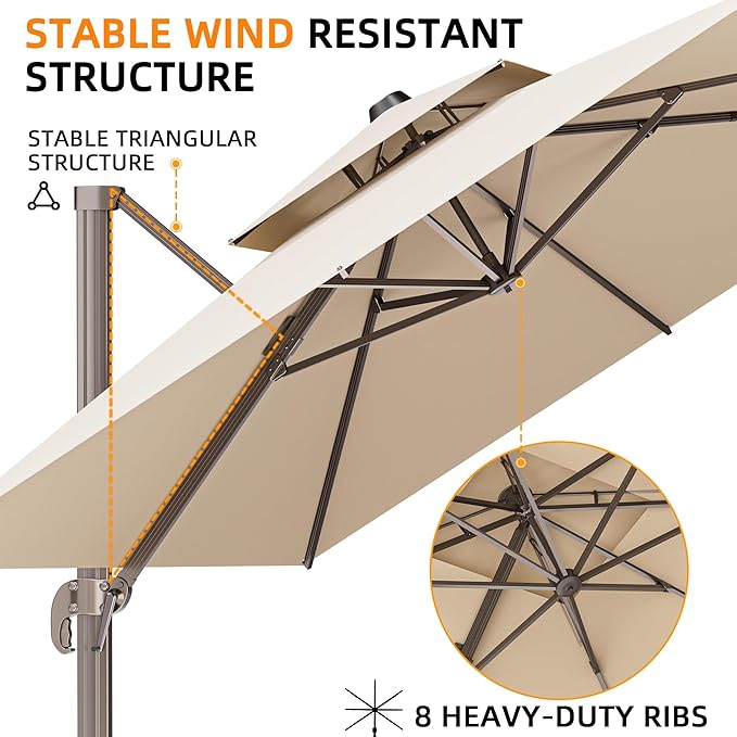 10' X 13' Outdoor Patio Umbrella Large Rectangle Cantilever Umbrella Heavy Duty - Image 2