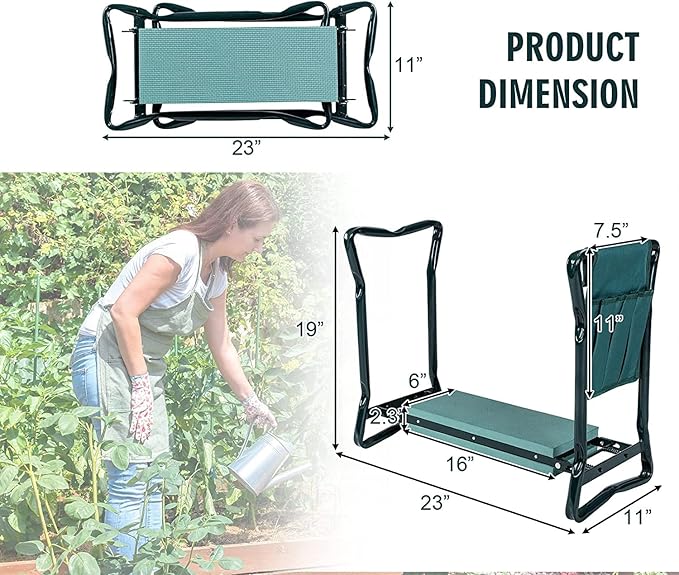 2-in-1 Garden Kneeler & Seat, Folding Seat w/EVA Foam Kneeling Pad & Removable - Image 3