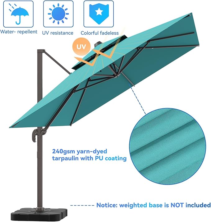 10x13FT Cantilever Outdoor Patio Umbrellas, Double Top Large Rectangle Umbrella - Image 3