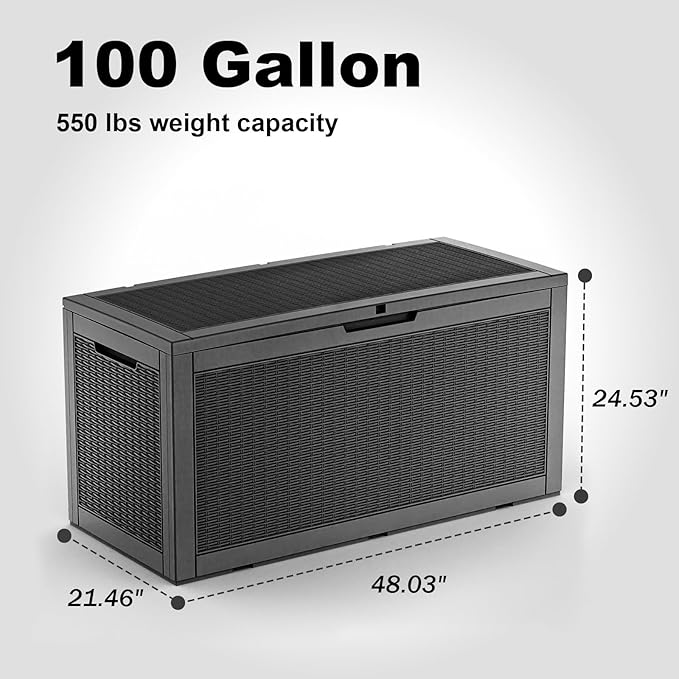 100 Gallon Resin Deck Box, Lockable Patio Outdoor Storage Box - Image 5