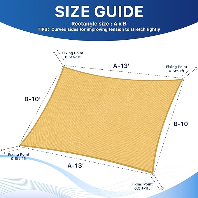 10'x13' Sun Shade Sail, UV Protection Outdoor Shade, Curved Tear Resistant - Image 2