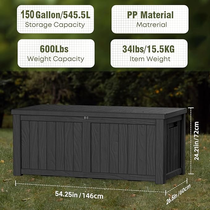 150 Gallon Waterproof Outdoor Storage Box, Resin Deck Box, Lockable Outside - Image 5