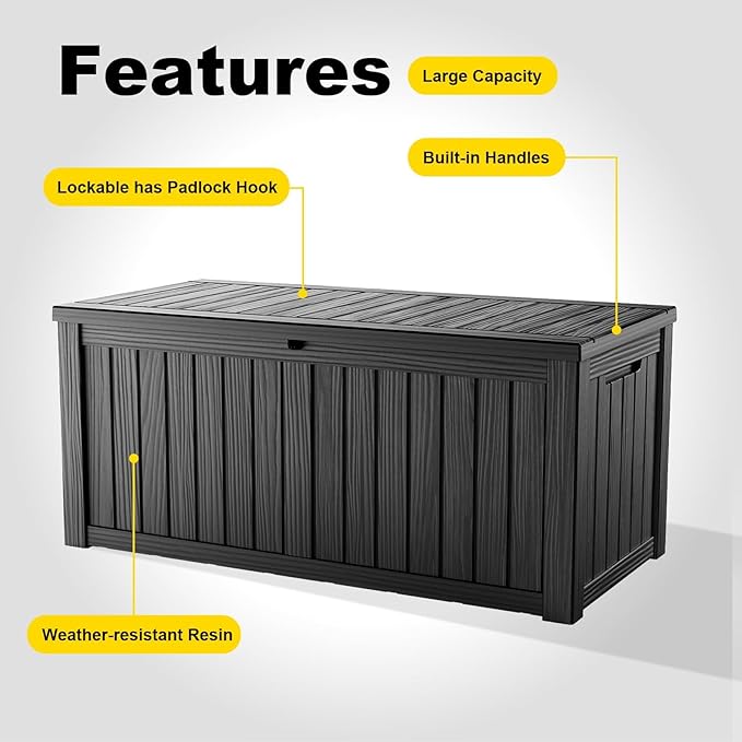 150 Gallon Outdoor Storage Box, Weather Resistant & Waterproof Resin Deck Box - Image 6