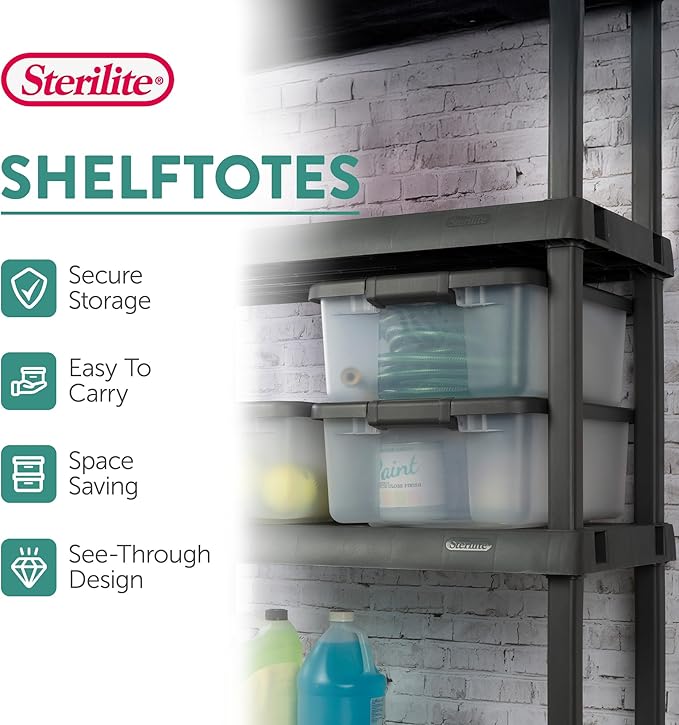 Sterilite 18-Pack Plastic Storage Bins w/ Lids, Shelf Totes Clear Containers - Image 4