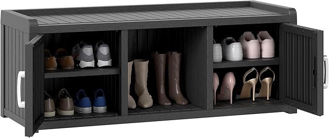 2-Tier Storage Bench, Waterproof UV-Resistant Outdoor Shoe Storage Cabinet by NBYSGO