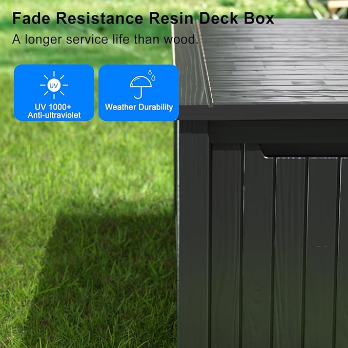 180 Gallon Resin Outdoor Deck Box Waterproof Patio Furniture, Garden Tools - Image 5