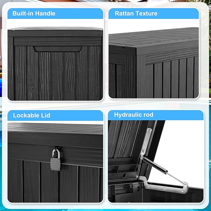 200 Gallon Outdoor Deck Box, Lockable Waterproof Outdoor Storage Boxes - Image 4