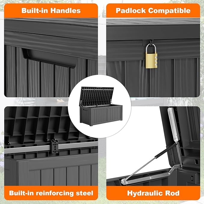 120 Gallon Resin Deck Box, Lockable Patio Outdoor Storage Box - Image 3
