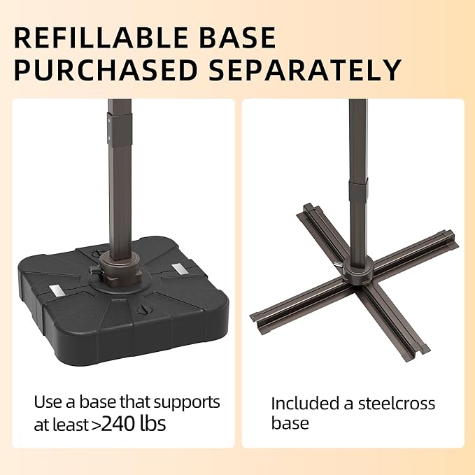 10x13FT Cantilever Outdoor Patio Umbrellas, Double Top Large Rectangle Umbrella - Image 3