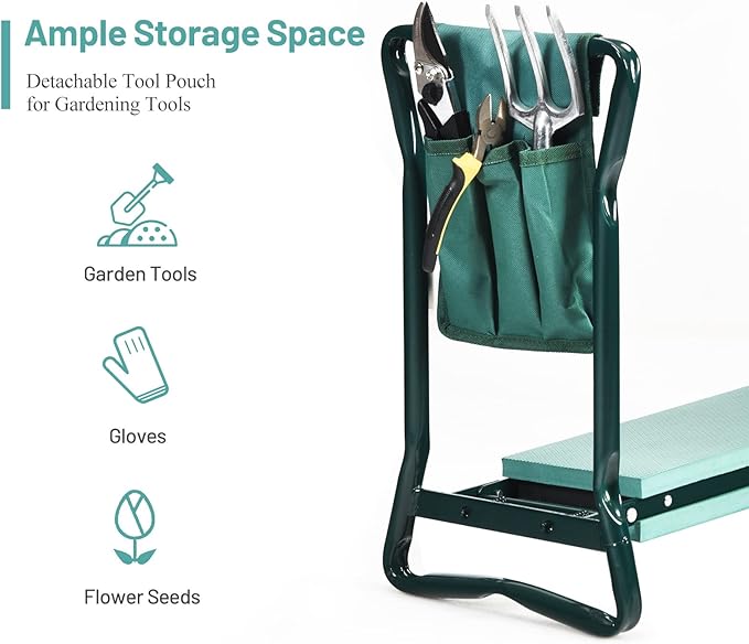 2-in-1 Garden Kneeler & Seat, Folding Seat w/EVA Foam Kneeling Pad & Removable - Image 7