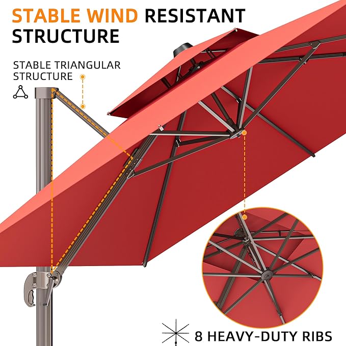 10' X 13' Outdoor Patio Umbrella Large Rectangle Cantilever Umbrella Heavy Duty - Image 2