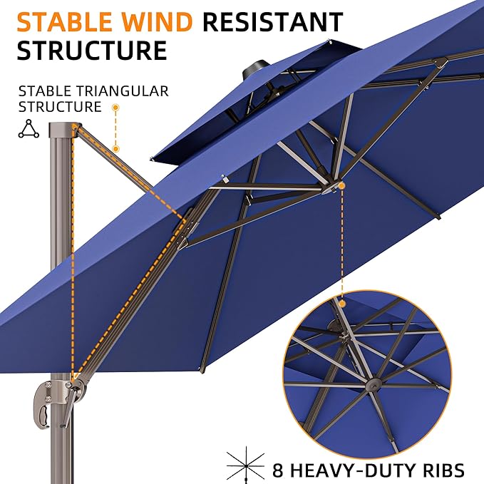 10' X 13' Outdoor Patio Umbrella Large Rectangle Cantilever Umbrella Heavy Duty - Image 2